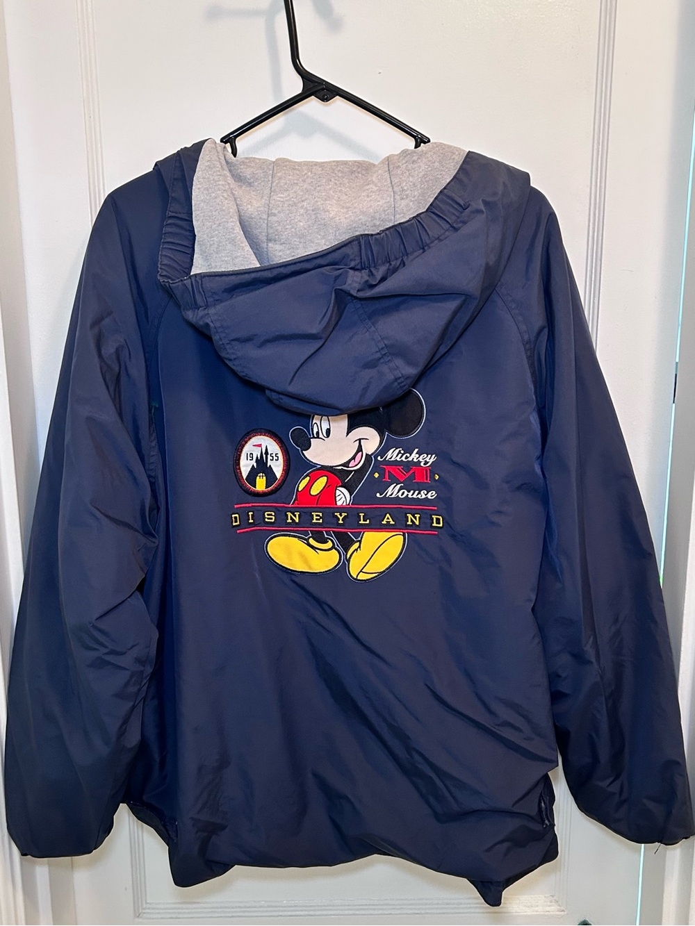 Disneyland Mickey Mouse Vintage Navy Lined Wind Breaker Hooded Jacket Men’s L
